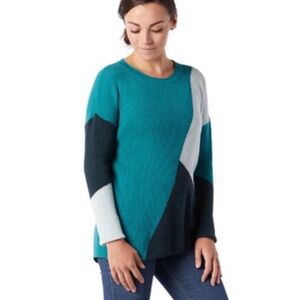 SMARTWOOL Color Block Rib Crew Sweater, Everglade Heather, Size XS